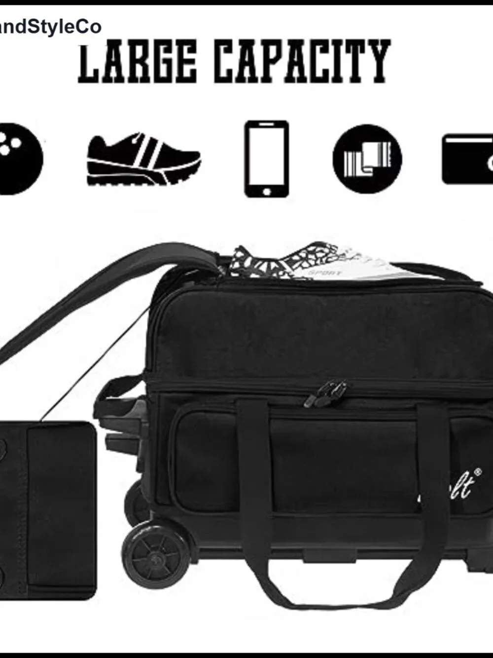 2 Ball Bowling Roller Bag with Wheels & Retractable Handle 40
